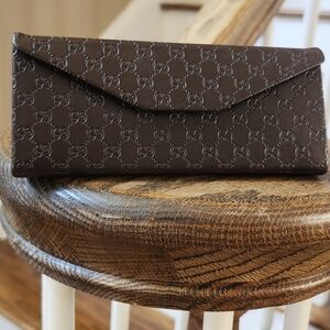 Gucci Chocolate Brown Monogram Envelope Clutch